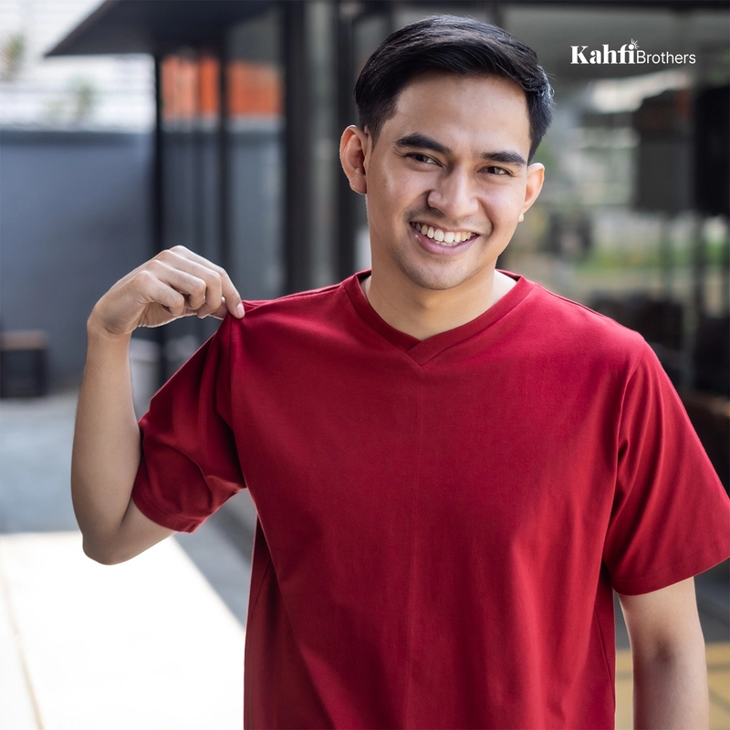 Product image T-shirt V neck Pria combed - BIN MAROON L all variant
